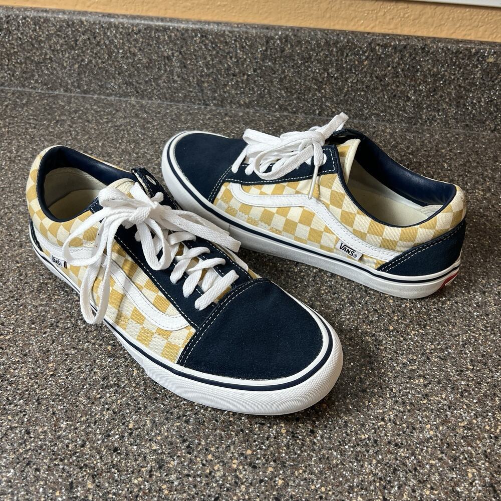 Vans UltraCush PRO Men's 10.5 Sneaker Lace Up Low Blue/Yellow Check Suede/Canvas